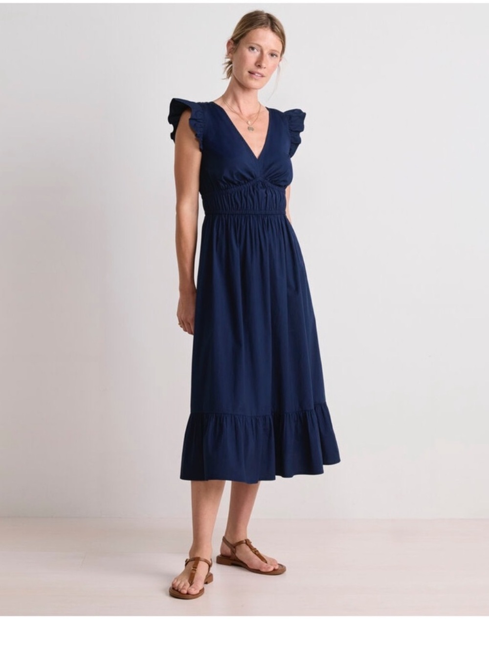 Vineyard Vines Navy V-Neck Maxi Dress with Ruffle Cap Sleeves